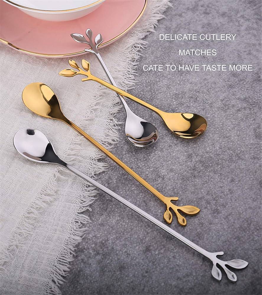 قاشق طرح برگی سیلور و طلایی سایز کوچک