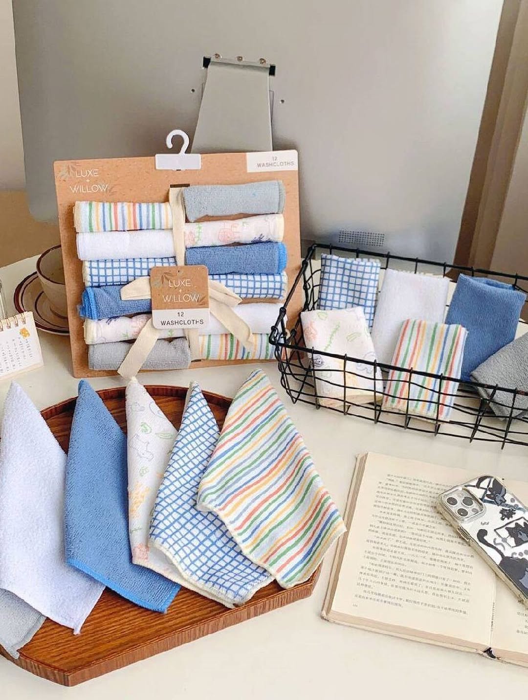 دستمال ۱۲عددی سایز ۲۲۲۲ رنگ ابی و صورتی